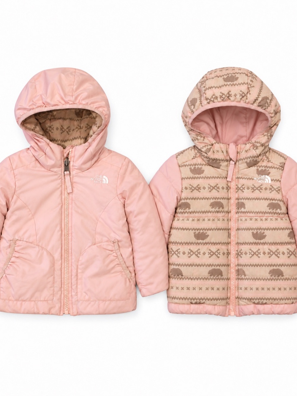 The North Face Toddler Reversible Perrito Jacket 3T Pink Bear Fair Isle Hooded